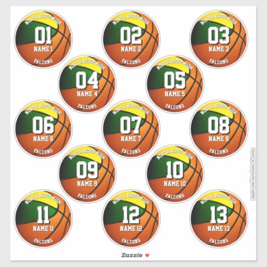 13 Groen Goud Sportteam Kleuren Basketbal Sticker (Vel)