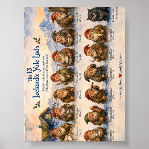 13 IJslandse Yule Lads Kerstmis in IJsland Poster