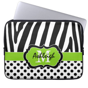 13-inch Limoen zwarte Zebra Stripes Polka Dot Lapt Laptop Sleeve