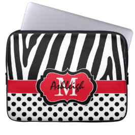 13-inch rode zwarte Zebra Stripes Polka Dots-lapto Laptop Sleeve