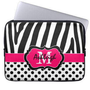 13-inch roze zwarte Zebra Stripes Polka Dot notebo Laptop Sleeve