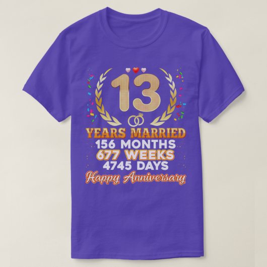 13 jaar Gehuwd Happy 13th Wedding Jubileum Co. T-shirt (Design voorkant)