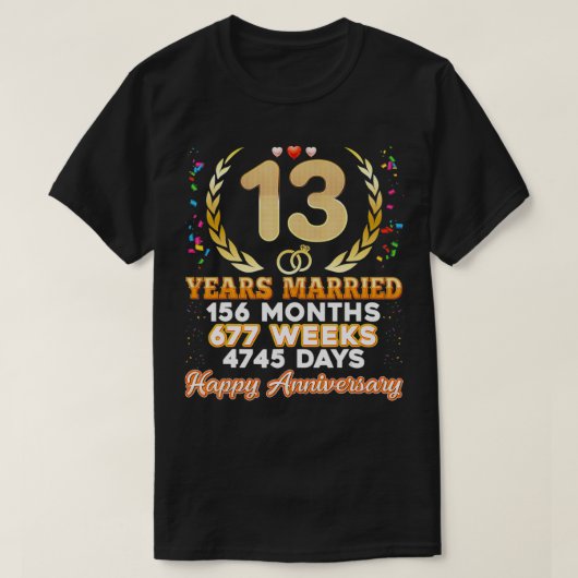 13 jaar Gehuwd Happy 13th Wedding Jubileum Co. T-shirt (Design voorkant)
