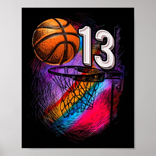 13 Jaar Oud 13e Verjaardag Basketbal Officiële Tie Poster (Voorkant)