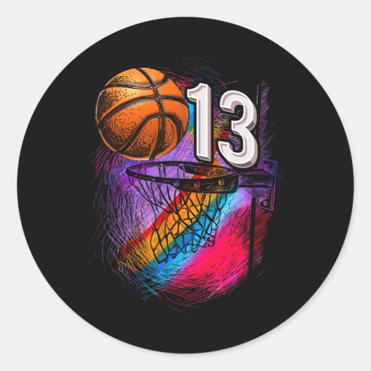 13 Jaar Oud 13e Verjaardag Basketbal Officiële Tie Ronde Sticker (Voorkant)