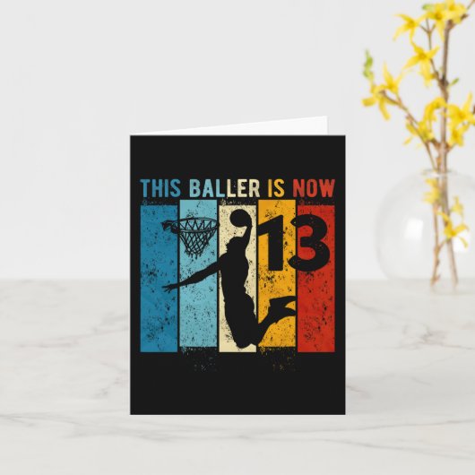 13 Jaar Oud Basketbal 13e Verjaardag Jongen Kaart (Gele Bloem)