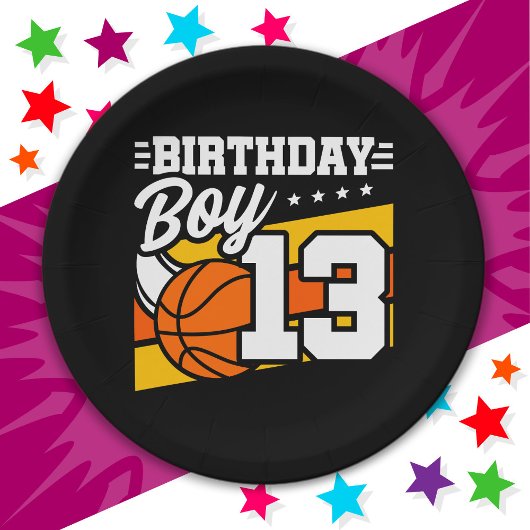 13 Jaar Oud Basketbalfeest 13e Verjaardag Jongen Papieren Bordje