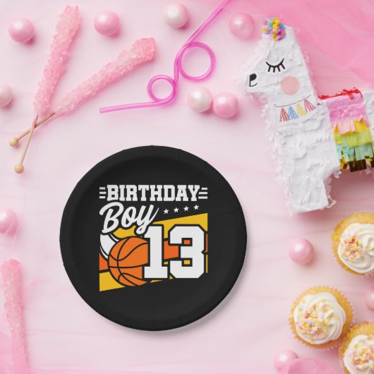 13 Jaar Oud Basketbalfeest 13e Verjaardag Jongen Papieren Bordje (Feest)