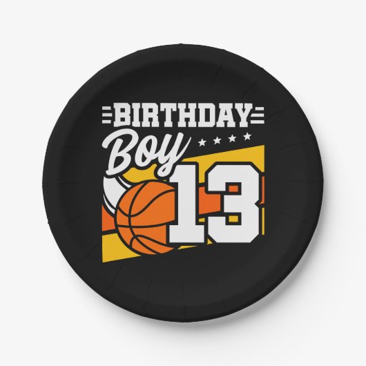 13 Jaar Oud Basketbalfeest 13e Verjaardag Jongen Papieren Bordje (Voorkant)