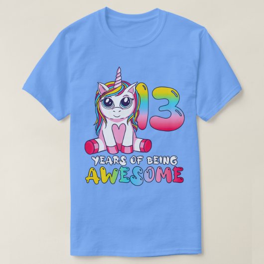 13 jaar oud meisje Cute Unicorn 13th Birthday T-shirt (Design voorkant)