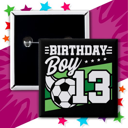 13 Jaar Oud Voetbal Football Kinder 13e Verjaardag Vierkante Button 5,1 Cm