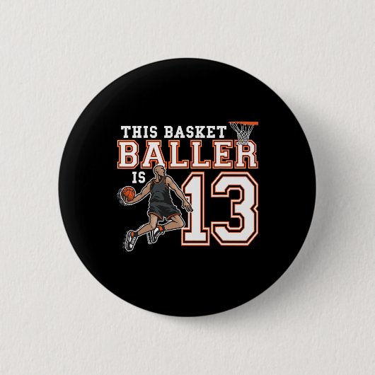 13 jaar oude Basketball Birthday Party Hoops Playe Ronde Button 5,7 Cm (Voorkant)