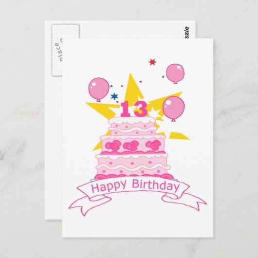 13 jaar oude Birthday Cake Briefkaart (Voorkant / Achterkant)