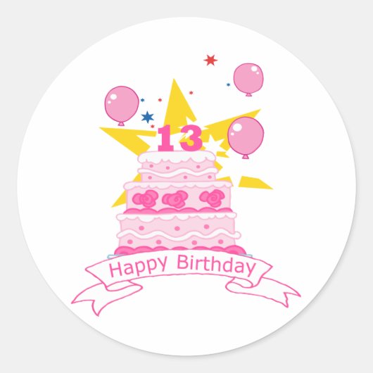 13 jaar oude Birthday Cake Ronde Sticker (Voorkant)
