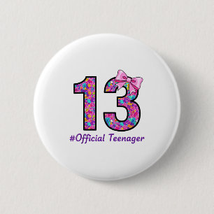 13 Jaar Oude Coquette Strik Officiële Tiener 13e V Ronde Button 5,7 Cm