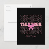 13 Jaar Oude Roze Coquette Bow Officiële Tiener 13 Feestdagenkaart (Voorkant / Achterkant)