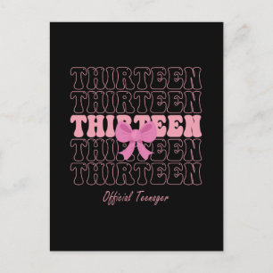 13 Jaar Oude Roze Coquette Bow Officiële Tiener 13 Feestdagenkaart