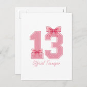 13 Jaar Oude Roze Coquette Bow Officiële Tiener 13 Feestdagenkaart (Voorkant / Achterkant)