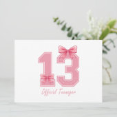 13 Jaar Oude Roze Coquette Bow Officiële Tiener 13 Kaart (Staand voorkant)