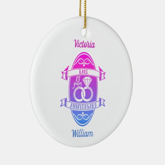 13 jaar traditionele Lace 13th bruiloft Keramisch Ornament (Rechts)