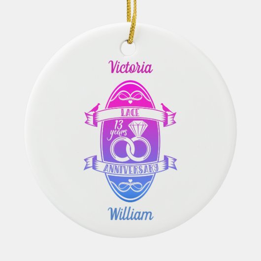 13 jaar traditionele Lace 13th bruiloft Keramisch Ornament (Voorkant)