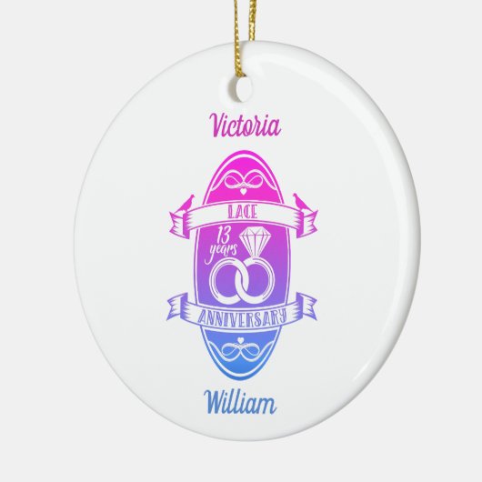 13 jaar traditionele Lace 13th bruiloft Keramisch Ornament (Links)