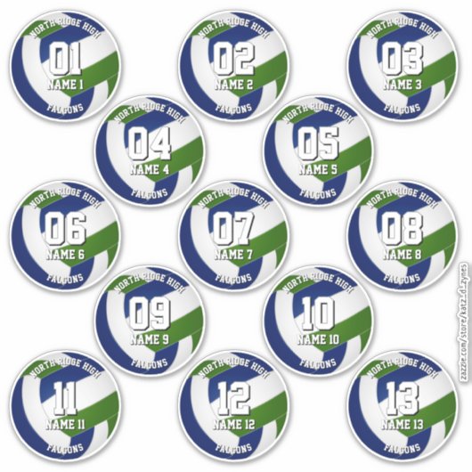13 kids teens blue green volleyball club colors sticker (Voorkant)