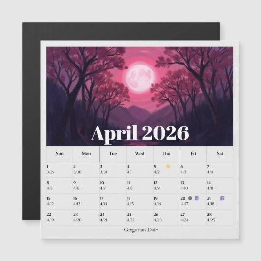 13-Maand Maanfase Dierenriem April Kalender (Voorkant / Achterkant)