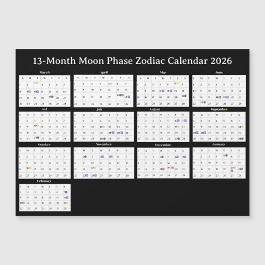 13-Maandse Maanfase Dierenriem 2026 Kalender (Voorkant)