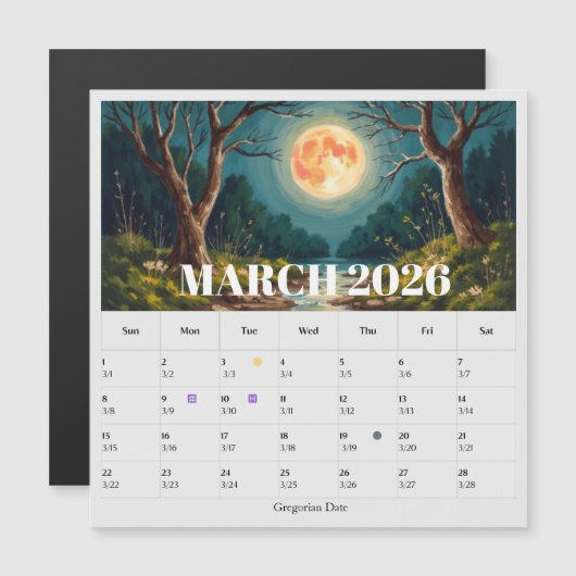 13-Maandse Maanfase Dierenriem Maart Kalender (Voorkant / Achterkant)