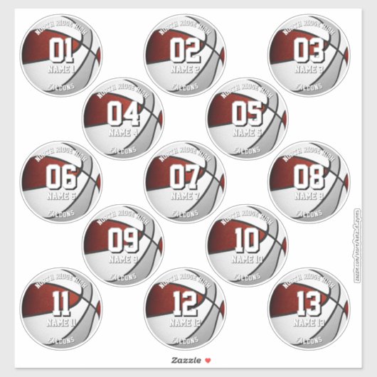 13 maroon gray team colors basketball stickers (Vel)