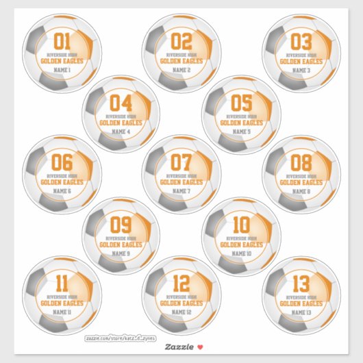 13 oranje grijze teamkleuren voor jongens voetbal sticker (Vel)