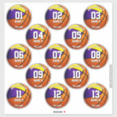 13 paarse gouden sportteam kleuren basketbal sticker (Vel)