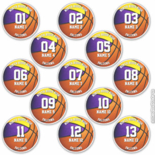 13 paarse gouden sportteam kleuren basketbal sticker
