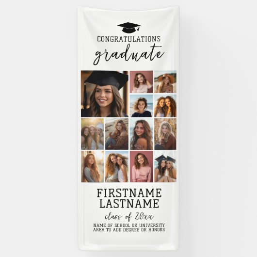 13 Photo Collage Afstuderen Modern Minimal White Spandoek (Verticaal)