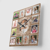 13 Photo Collage Best Family Ever Farmhouse Wood Vierkante Klok (Hoek)