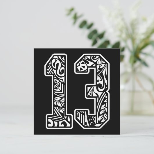 13 Polynesiaans Tattoo nummer 13 Dark Pre Feestdagenkaart (Staand voorkant)