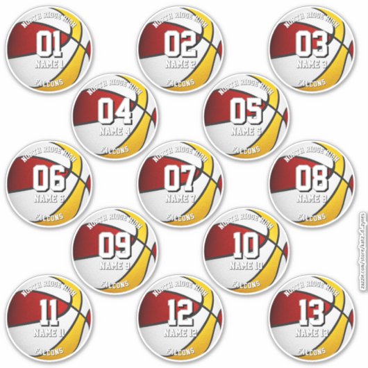 13 rode gouden basketbal speler waterfles labels (Voorkant)