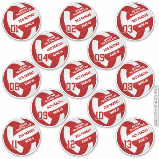 13 rode volleybal team kleuren gepersonaliseerd sticker (Voorkant)
