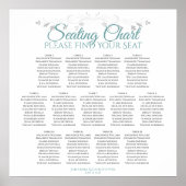 13 Tabel Blauwgroen op White Wedding Seating Chart Poster (Voorkant)