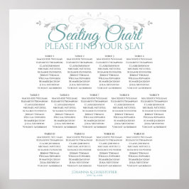 13 Tabel Blauwgroen op White Wedding Seating Chart Poster