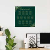 13 Tabel Emerald Green Wedding Seating Chart Gold Poster (Thuiskantoor)