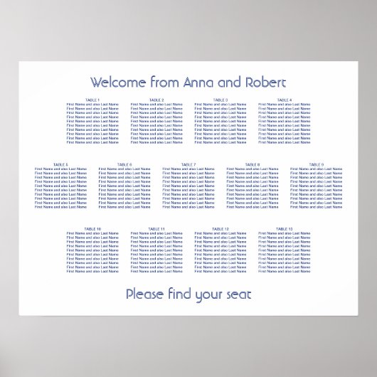 13 Tabel minimalistisch donkerblauw-stoeldiagram Poster (Voorkant)