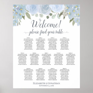 13 Tabel Stusty Blue Floral Wedding Seating Chart Poster