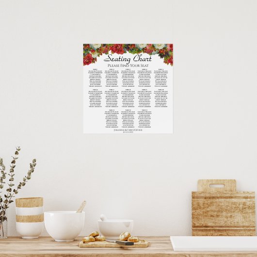 13 Tabel Victoriaans Rozen Wedding Seating Chart Poster (Keuken)