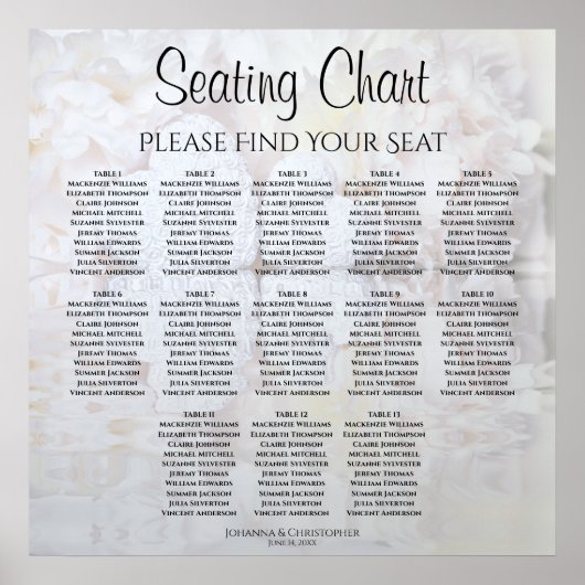 13 Tabel White Reflections Wedding Seating Chart Poster (Voorkant)