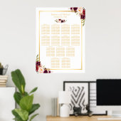 13 Tables Wedding Seating Gold Burgundy Floral Poster (Thuiskantoor)