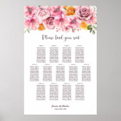 13 Tafel Elegant Roze Bloemen Bruiloft Zitkaarten Poster (Voorkant)