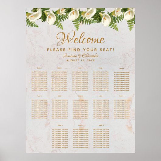 13 Tafel- en weduwenkaart Calla Lilies Poster (Voorkant)