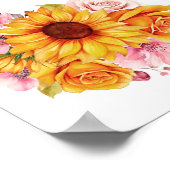 13 Tafel Geel Roze Bloemen Bruiloft Zitkaarten Poster (Hoek)